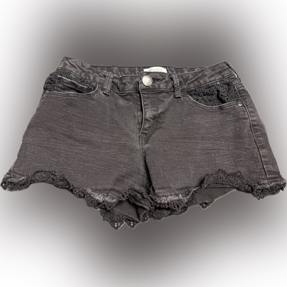 Mudd Black Jean Shorts with Lace Trim